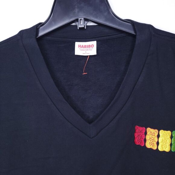 Haribo Sweatshirt Womens Large Black Cropped Fleece V Neck - Picture 2 of 11